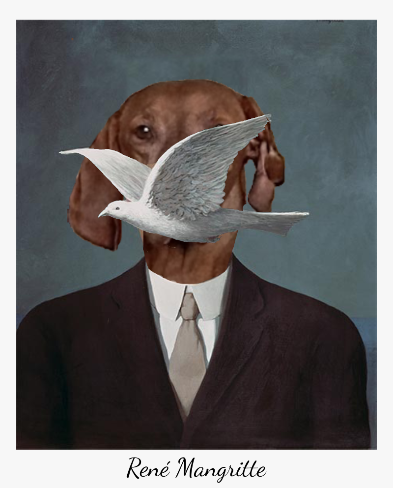 Image of vizsla Mango in style of Magrit